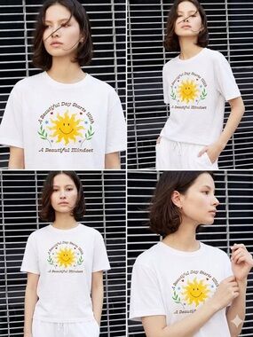 Smiley White Kids Short-Sleeve Tee with Yellow Sun Graphic